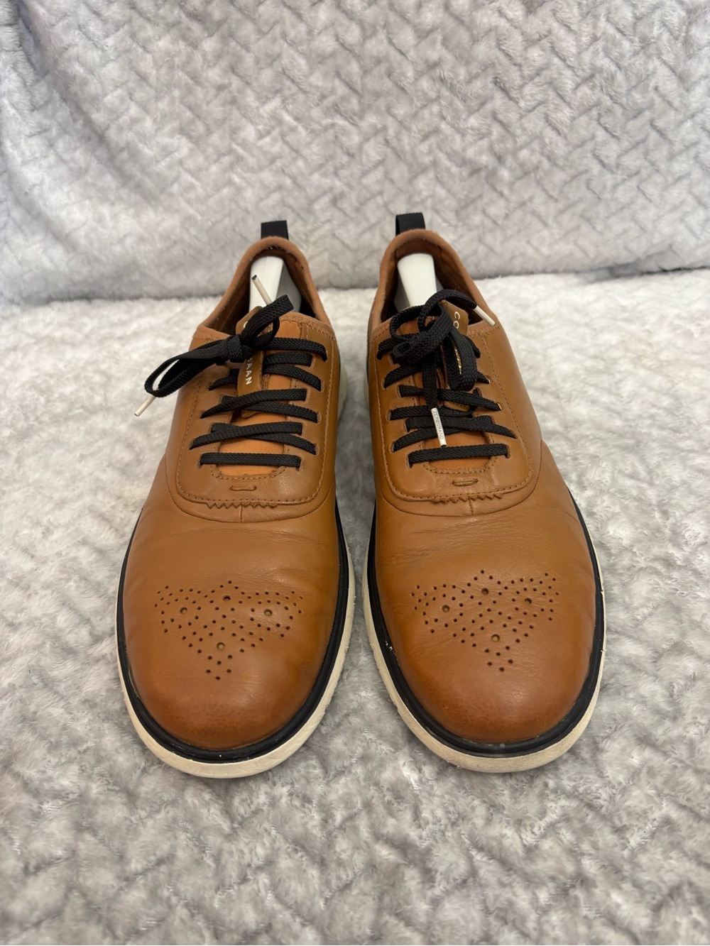 Cole Haan Zero Grand Tan Leather Oxford-Style Sneakers with Black Laces
